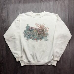 Vintage Garden 1990s Sweatshirt White Medium Nature Arctic Animal Grandma Core
